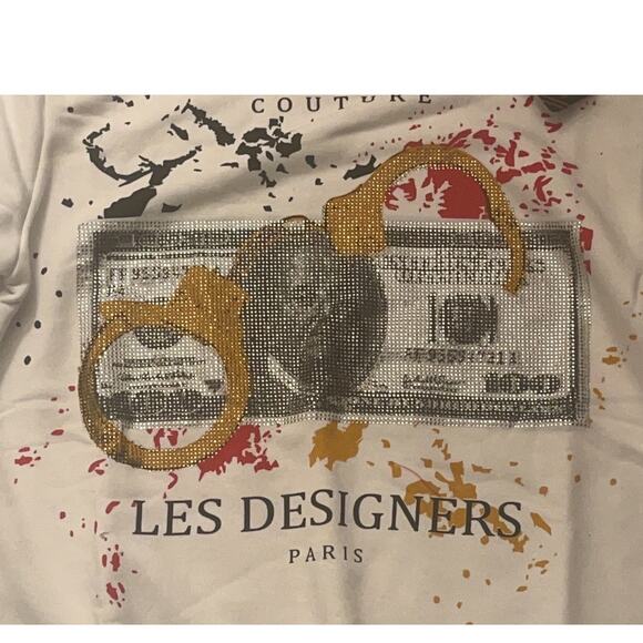 Les D.Signers Couture White Crewneck Sweatshirt Rhinestones Size: S - Excellent - Picture 4 of 15